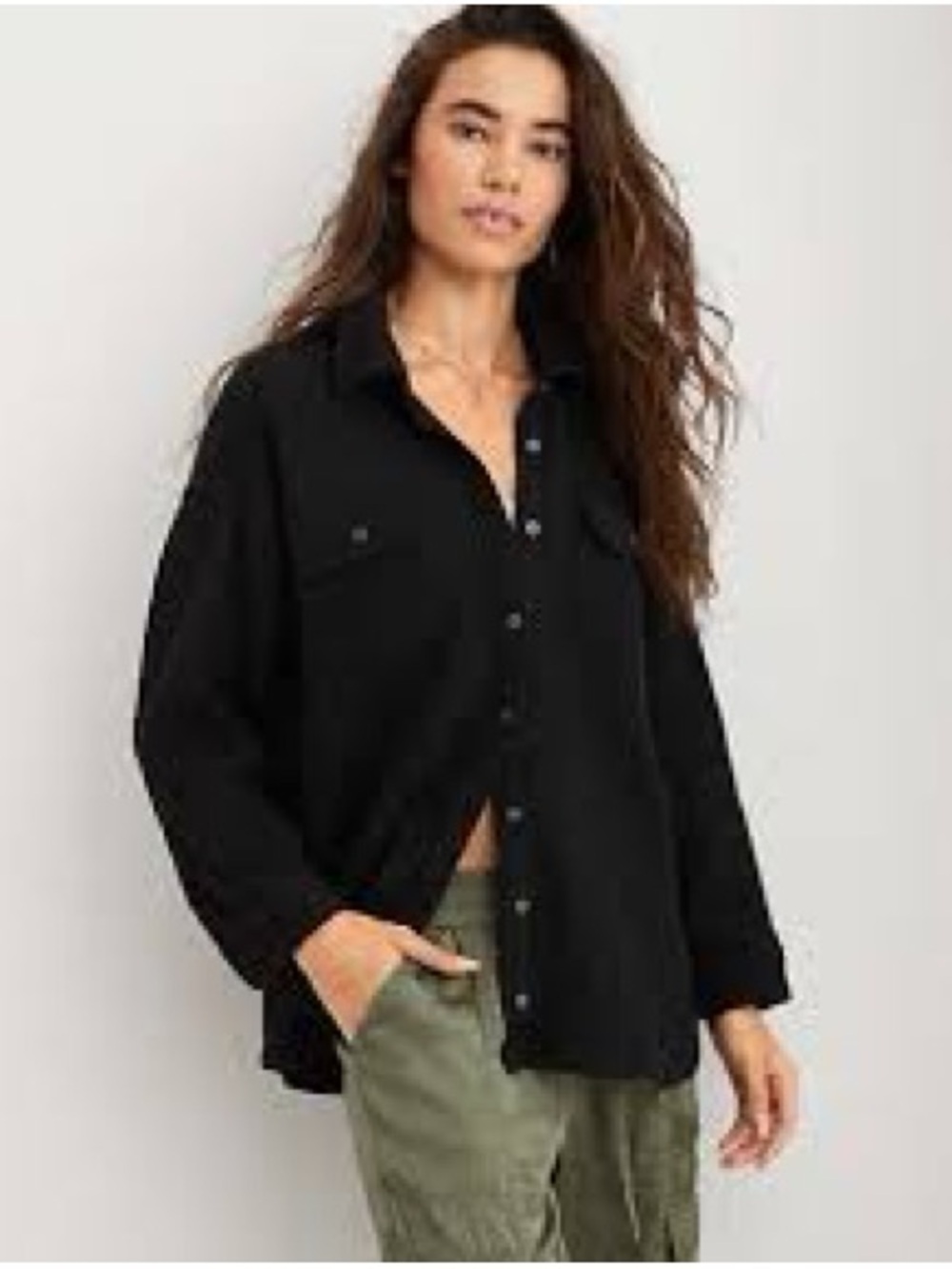 aerie Black Button-Up Shirt with Chest Pockets